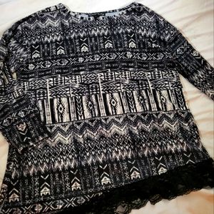 Tribal print angled hem top